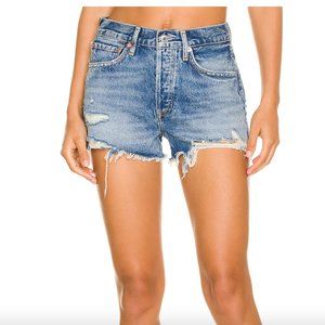 Agolde Vintage Cut Off Medium Wash High Waisted Distressed Denim Shorts